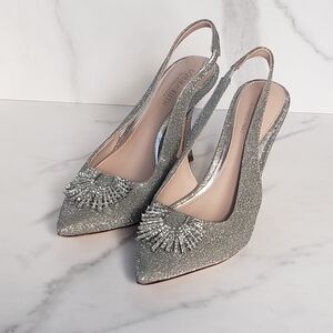 Antonio Melani NWOT Millie Metallic Glitter Jewel Ornament Slingback